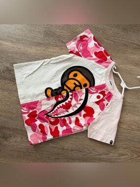 Bape Kids Pink Red Camo Shark Ape Tee